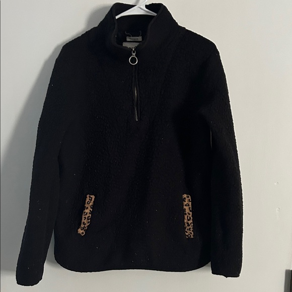 Thread & Supply Black Cozy Sweater with Leopard Accents - Picture 1 of 4